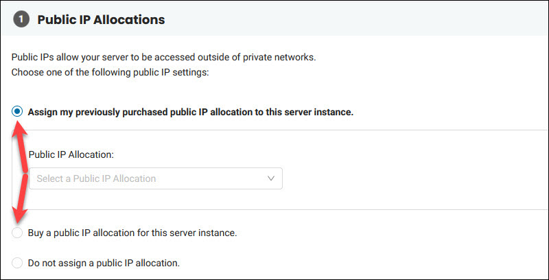 Public IP allocation step in the BMC portal