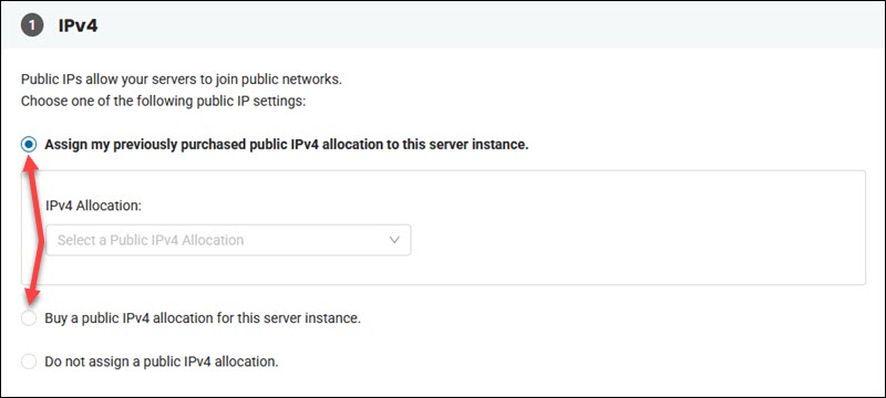 Public IP allocation step in the BMC portal