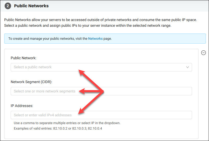 Public Networks configuration step in the BMC portal. 
