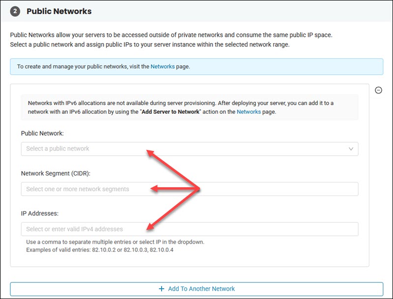 Public Networks configuration step in the BMC portal.